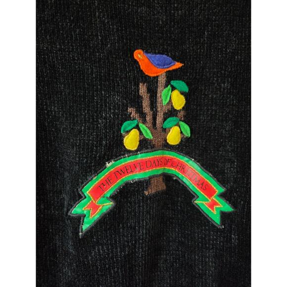 Sharon Young Large 12 Days of Christmas Embroidered VEST Button Up Black - Picture 8 of 10